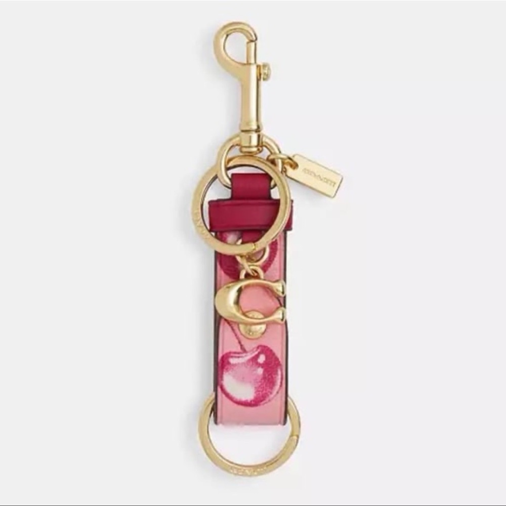 New Coach Trigger Tote/Bag Charm with Split Keyrings & Dog Clip (Cherry Print)
